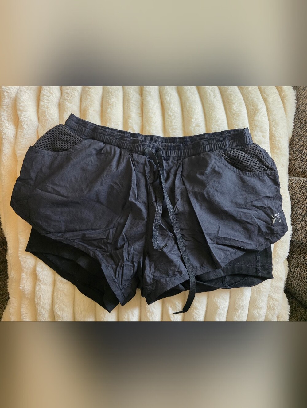 VSX Black Layered Athletic Shorts with Mesh Pockets